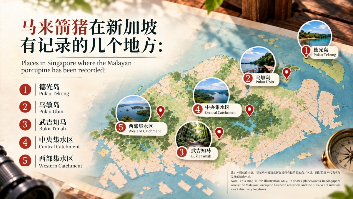 Map of Singapore marking Pulau Tekong, Pulau Ubin, Bukit Timah, the Central Catchment and the Western Catchment